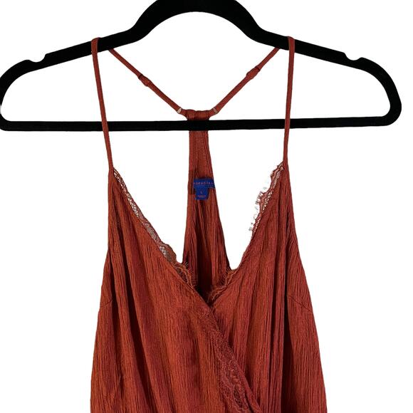 Aeropostale Women's Lace Eyelash Trim Romper Playsuit Rust Large Y2K Boho Hippie - Picture 3 of 8